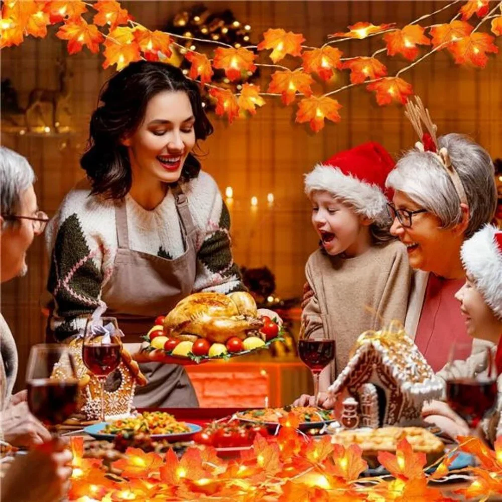 4PCS Fall Decor Thanksgiving for Home Table, Fall Leaves Garland Lights 40FT